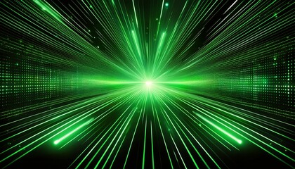digital green star burst matrix generated in black background technology concept style simple color