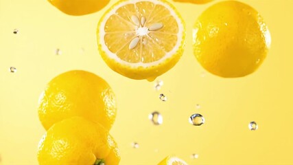Juicy citrus lemon mixture dropping with a refreshing water splash in slow motion - Powered by Adobe