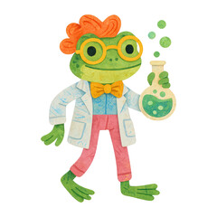 Obraz premium PNG Frog scientist cartoon illustration