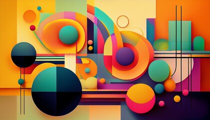 vivid abstract geometric composition with circles rectangles and organic shapes design