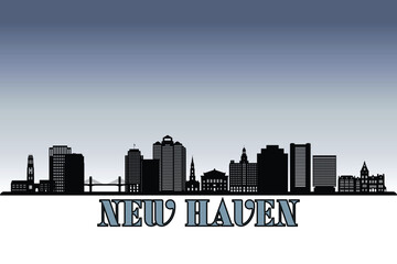 Obraz premium Global city New Haven shown in a detailed vector skyline with grey rainy sky