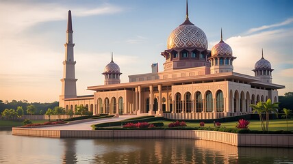 Obraz premium Beautiful Islamic Architecture Palace Style Mosque Scenic Landscape Photo