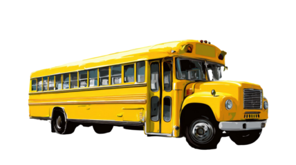An isolated yellow school bus vehicle represents safe public transportation for children and education, featuring a back view illustration of the iconic transport ride for kids