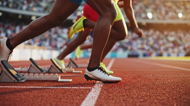 athletes at starting line on track