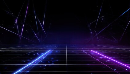 Digital art featuring a dark futuristic cityscape with glowing lines and a grid floor