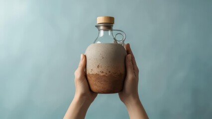 Hands holding a decorative jug