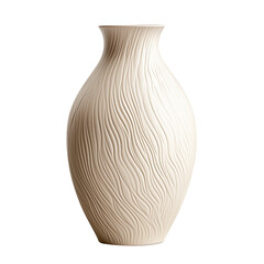 Elegant textured vase with wavy design on white background and copy space