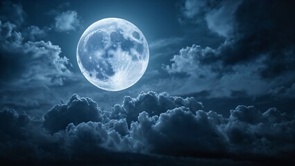 Bright Moon Between Blue Clouds