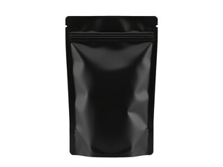 A black pouch of food sits on a clean white background