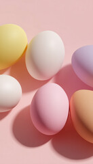 Minimalist Pastel Colored Eggs on Pink Background for Easter