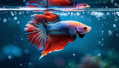 A Betta fish in the water with bubbles