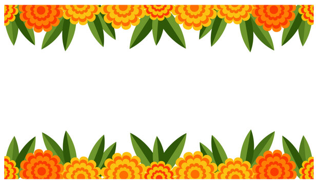 Marigold Flower Border Frame Genda Phool Indian Festival Decoration Vector