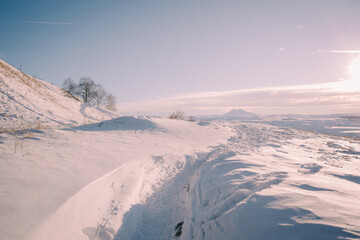 winter landscape with snow covered mountains