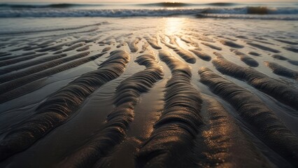 Golden sand patterns at sunrise
