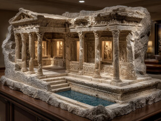 Obraz premium A detailed reconstruction of the ancient Pergamon altar with intricate carvings.