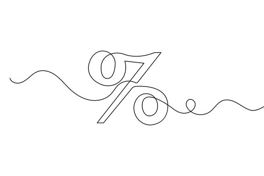 Minimalist percent sign icon created with continuous one line drawing isolated outline vector