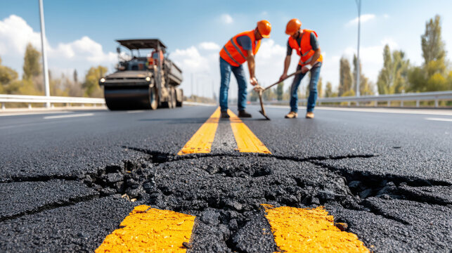 UK road maintenance workers repairing potholes