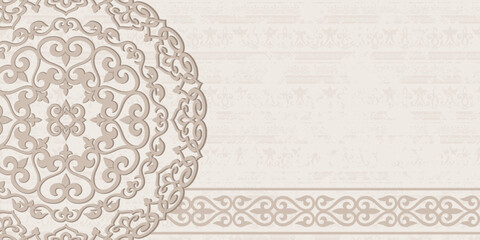 Ethnic background on the theme of Uzbek, Kazakh national ornament, Islamic pattern, frame, vector design © Valerii