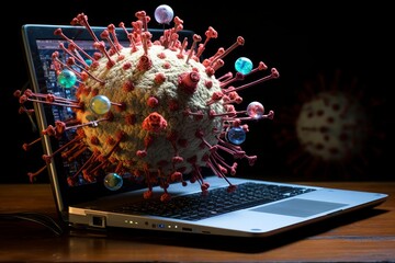 Digital virus, resembling a biological pathogen, threatening cybersecurity and technology