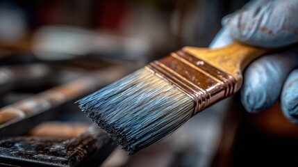 Medium shot capturing a student performing root touchup on dark hair the brush strokes in sharp focus while the mentor and equipment remain softly blurred in the background.