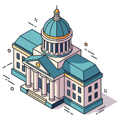 Naklejka premium Isometric illustration of a neoclassical building with dome and columns