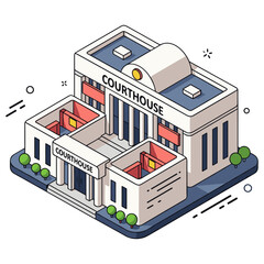 Naklejka premium Detailed isometric courthouse with trees and windows on white background