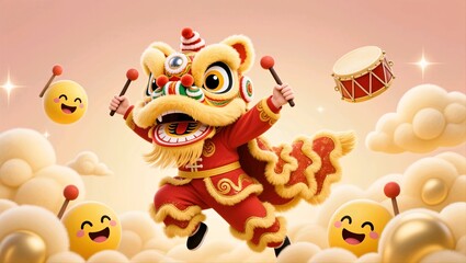 Fototapeta premium dancing lion, lantern festival 