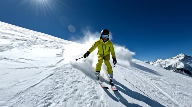 Person skiing on snowy mountain slope