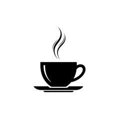 Obraz premium Black coffee cup with steam icon, simple and minimalist vector illustration