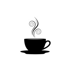 Obraz premium Black Silhouette of a Coffee Cup with Steam Swirls on White Background