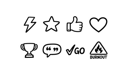 Collection of hand-drawn icons representing success, motivation, and challenges