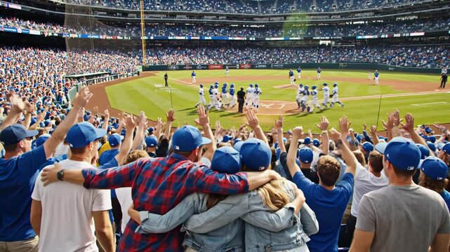 Baseball fans cheering in stadium