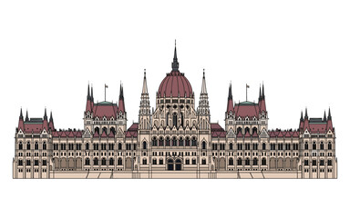 Fototapeta premium Hungarian Parliament Building with Red Roofs and Spires