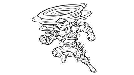 Dynamic Cartoon Tornado Character Running, Energetic Superhero Wind Symbol Isolated White Background © MASKURI