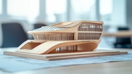 Architectural model showcase modern office design indoor workspace contemporary environment close-up view innovative structure