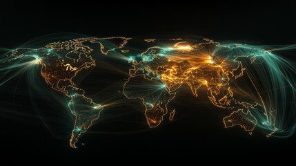 Global network connectivity visualization digital world map infographic interactive environment abstract concept