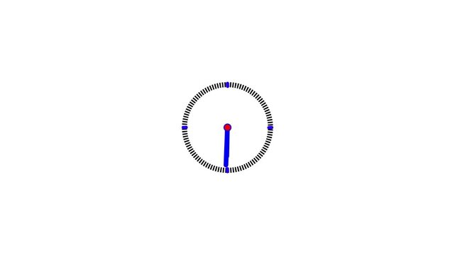 Simple analog clock face with blue hour and minute hands and red second hand on white background Keywords: clock, analog clock, time, watch, hour, minute, second, hand, dial, face, numbers, marks
