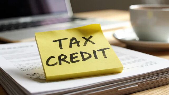 Yellow Note Attached Noting Tax Credits And Refund Benefits Reminder, Vivid Sticky Note Positioned Beside Computer Reminding About Tax Credits And Refund Advantages For Users