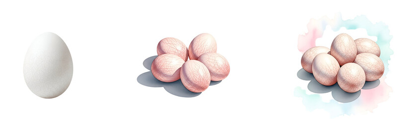 A white egg and pink eggs on transparent background