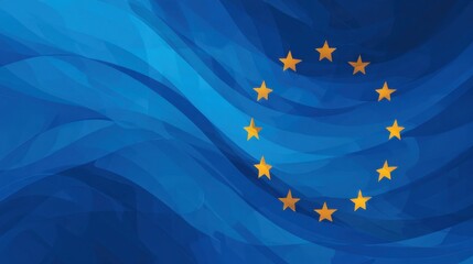 Flag of Europe with stars on blue background showing the symbol of unity and cooperation among nations in Europe