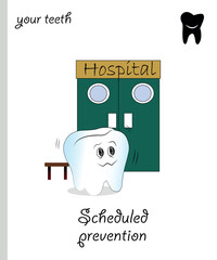 Funny teeth vector afraid to go to the hospital.eps