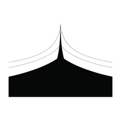 A black silhouette of a tent with lines extending from the top.