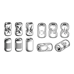 Crushed aluminum can clipart drawings sketch style.
