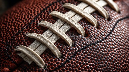 Close-up of a well-worn pigskin, showing the textured leather and white laces