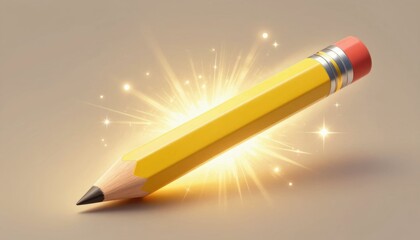 Imaginative office objects shiny pencil with sparkles creative workspace digital artwork professional environment unique perspective