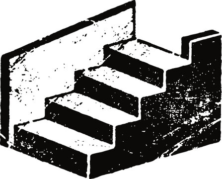 Black and white illustration of a concrete staircase with three steps and side walls