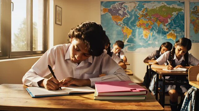 Student studying in classroom