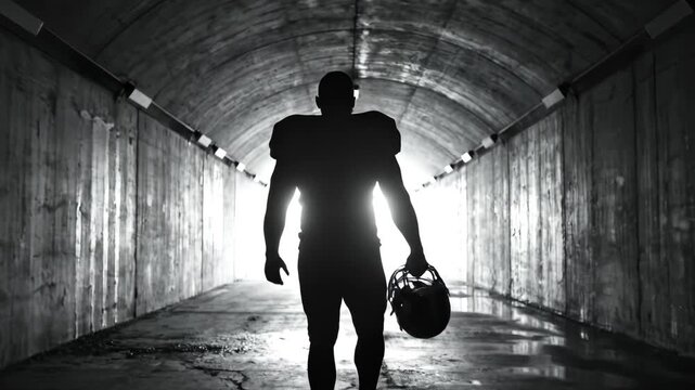 Silhouette of football player in tunnel