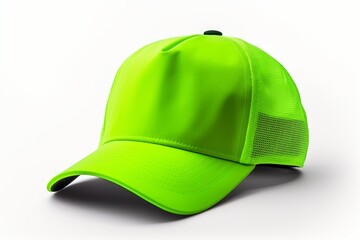 Bright lime green trucker hat featuring mesh sides and a solid front panel