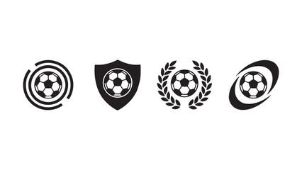 Set of modern soccer logo vector templates featuring footballs inside shields, wreaths, circles, and swooshes for sports team branding and badges. © NaeemurRahman